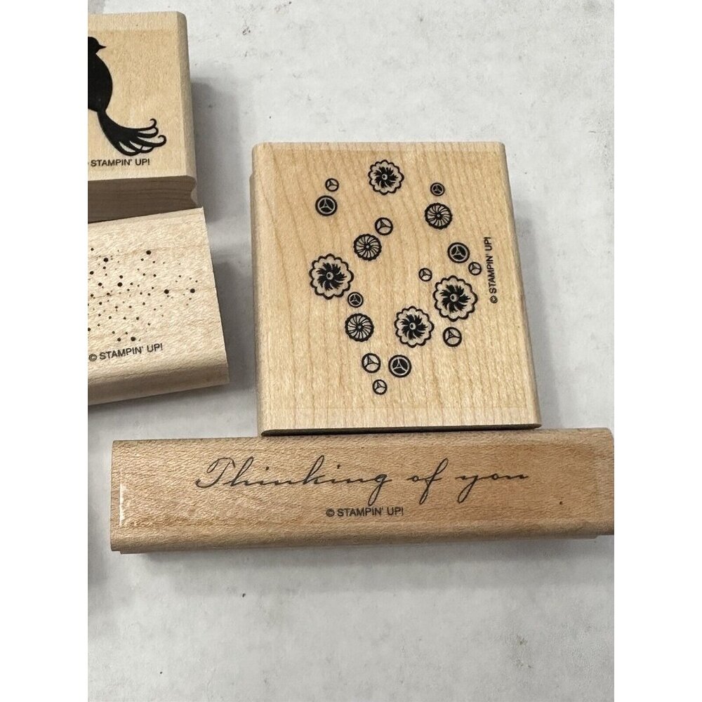 Stampin Up BIRD ON A BRANCH 5 wood mount stamps Tree blossoms thinking of you‎ - Picture 6 of 8